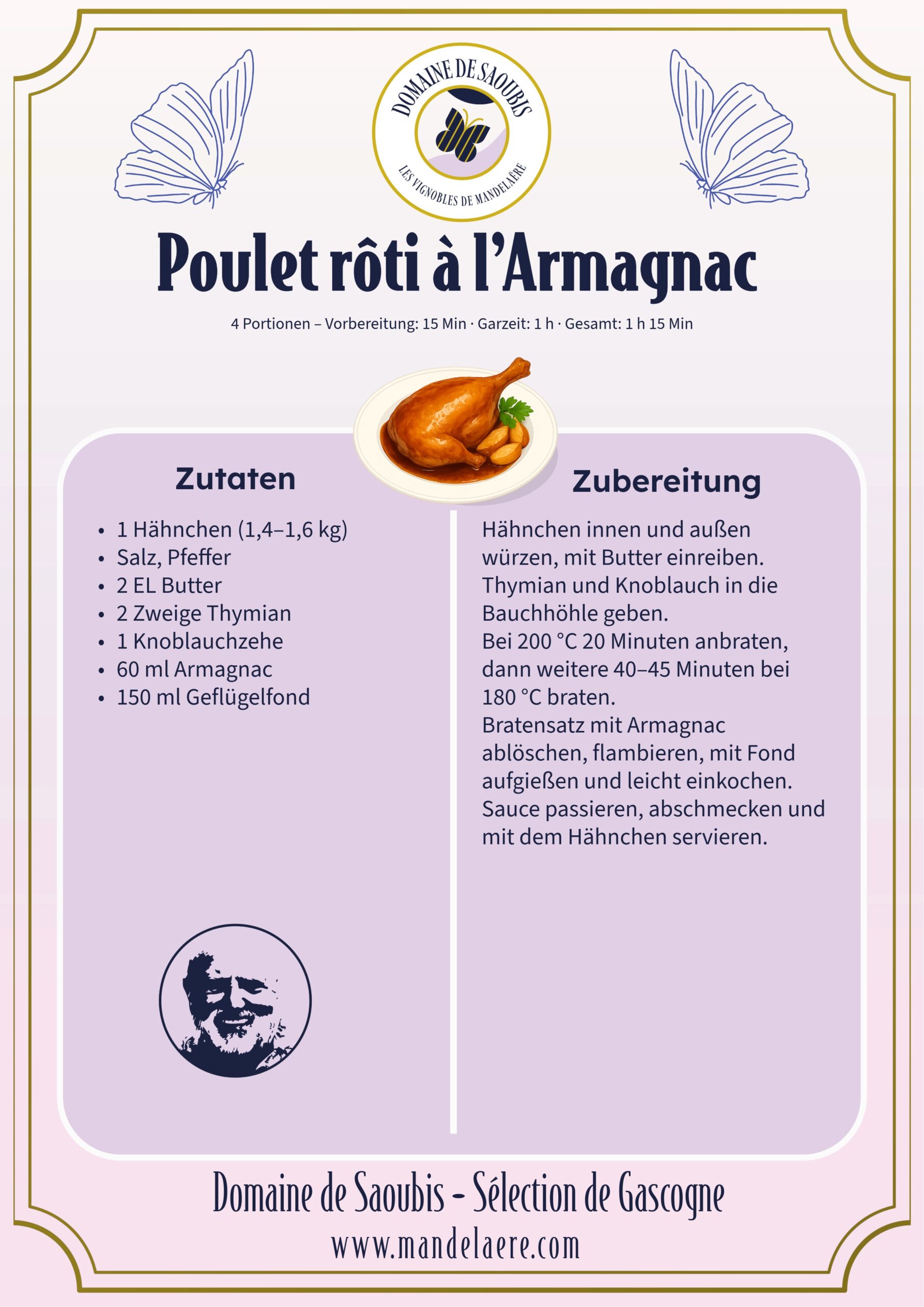 Poulet rôti à l’Armagnac – französisches Brathähnchen mit Armagnac-Sauce